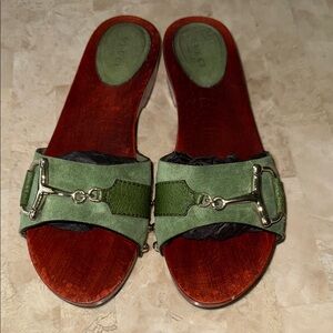 Gucci Horsebit Green Leather Slides